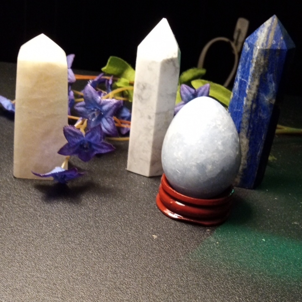 Crystal Bundle Of 4 Lapis Lazuli, Blue Calsite, Rainbow Moonstone